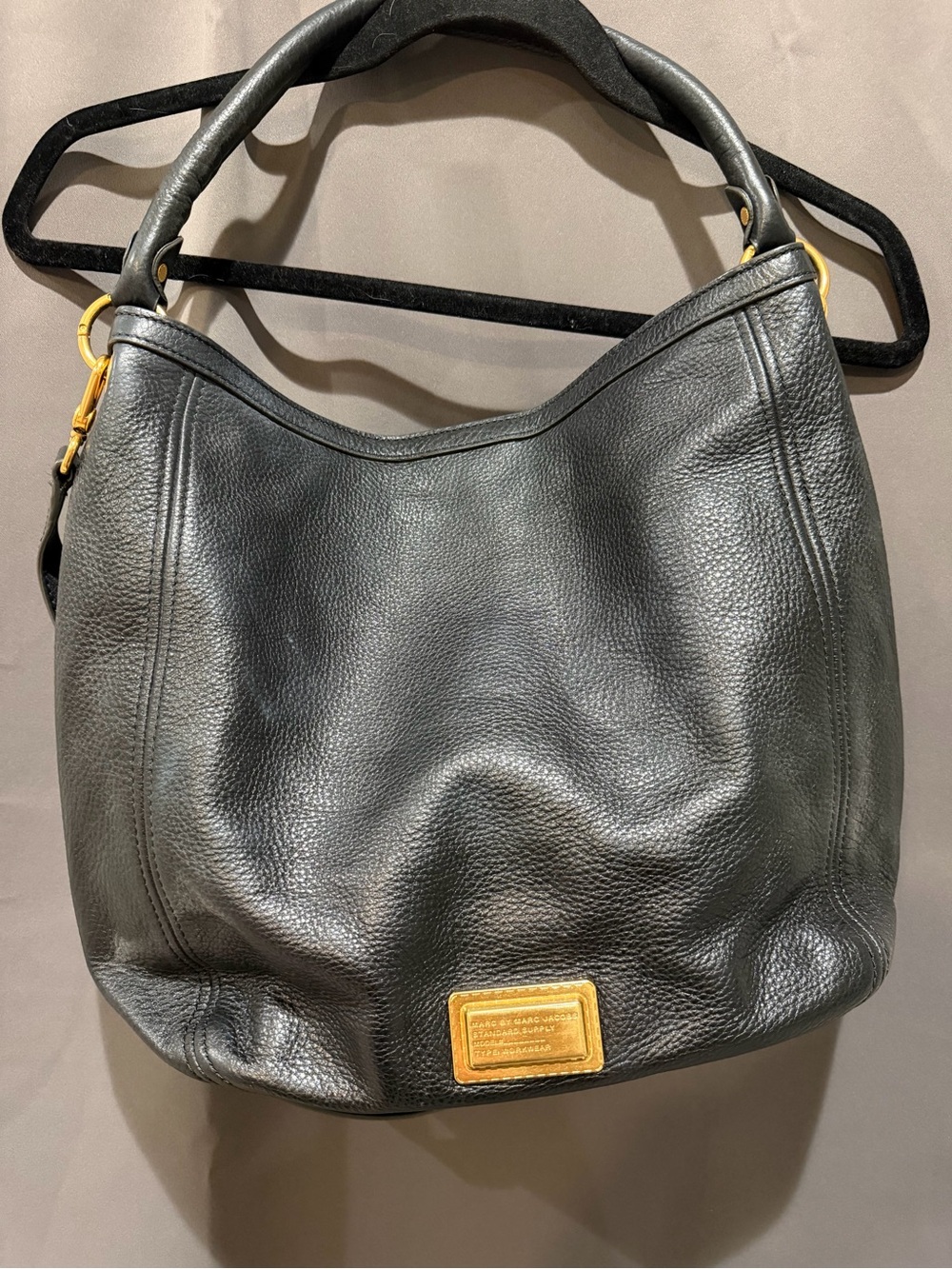 Marc By Marc Jacobs Black Pebbled Leather Shoulder Hobo with Gold Hardware